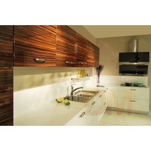 Modular Kitchen Cabinet with Ebony wood grain high gloss finished wall cabinet
