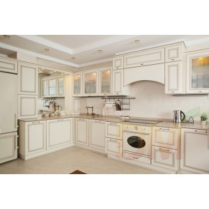 French Country Style Kitchen Cabinet with golden molding 